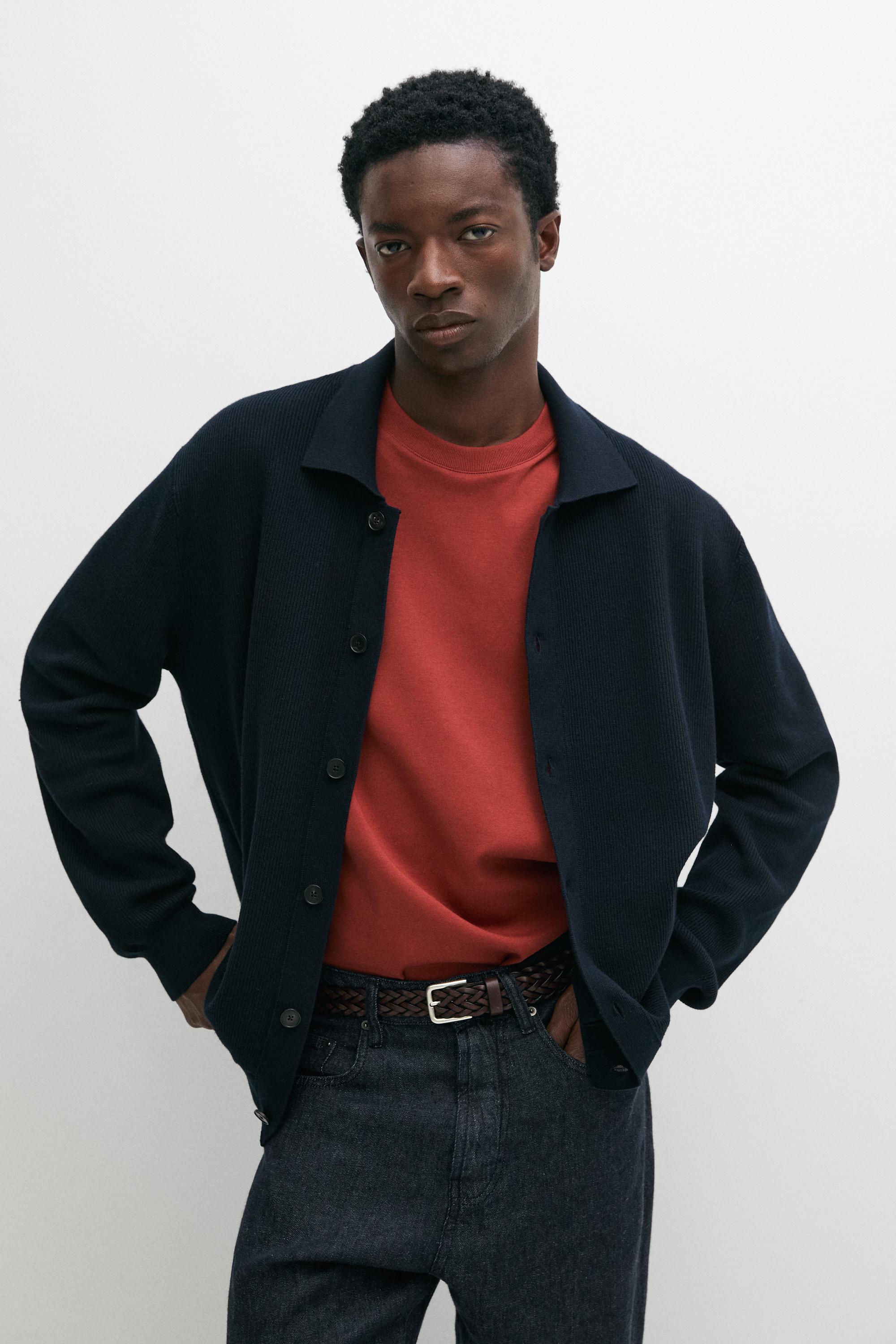 Cardigan en maille 100 % coton à col polo